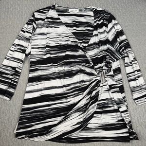 Calvin Klein Black & White Striped Wrap Top 1X